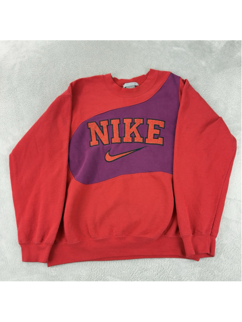 Vintage Nike Men's Size Medium Reworked Red/Purple Retro Fleece Crewneck Sweater